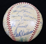 1956 American League All Stars Team Signed OAL Harridge Baseball w/ 27 Signatures Including Mickey Mantle (Triple Crown Season), Ted Williams, Yogi Berra, Billy Martin & More (Full JSA Letter)