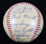 1956 American League All Stars Team Signed OAL Harridge Baseball w/ 27 Signatures Including Mickey Mantle (Triple Crown Season), Ted Williams, Yogi Berra, Billy Martin & More (Full JSA Letter)