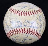 1956 American League All Stars Team Signed OAL Harridge Baseball w/ 27 Signatures Including Mickey Mantle (Triple Crown Season), Ted Williams, Yogi Berra, Billy Martin & More (Full JSA Letter)