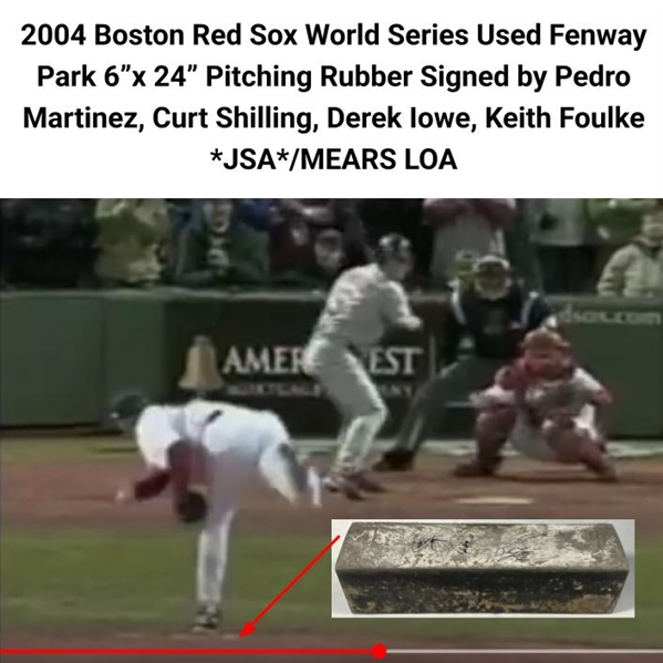 2004 Pedro Martinez, Curt Shilling, Derek Lowe, Keith Foulke Boston Red Sox World Series Used Signed 6x24 Pitching Rubber *JSA*/MEARS LOA