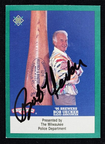 1995 Bob Uecker Milwaukee Brewers Signed Milwaukee Police Department Card (JSA) 