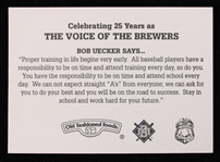 1995 Bob Uecker Milwaukee Brewers Signed Milwaukee Police Department Card (JSA) 