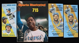 1974-1981 Hank Aaron Milwaukee Braves 715 Sports Illustrated w/ Brewers Media Guides (Lot of 4)