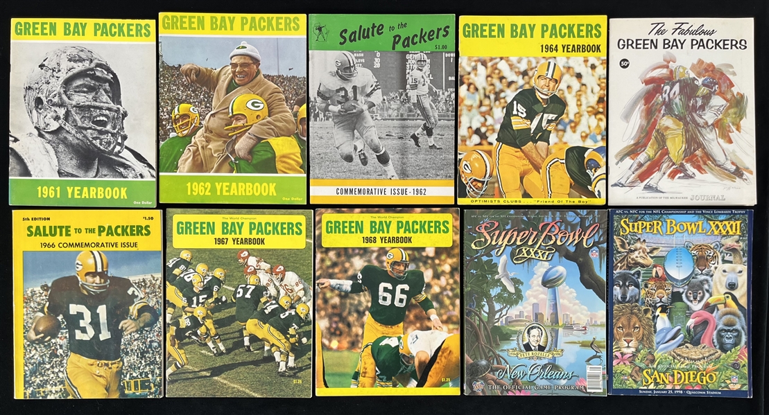 1961-1998 Green Bay Packers Publications - Lot of 10 w/ Team Yearbooks, Super Bowl Programs & More