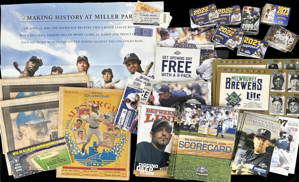 1980s-2000s Massive Milwaukee Brewers Memorabilia Collection - Lot of Hundreds w/ Publications, Apparel, Pocket Schedules & More