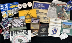 1980's-2000's Massive Milwaukee Brewers Memorabilia Collection - Lot of Hundreds w/ Publications, Apparel, Pocket Schedules & More