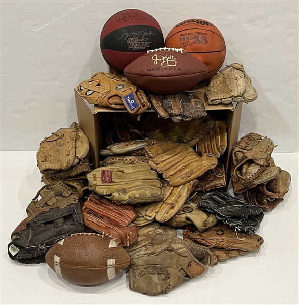 1980s-90s Store Model Baseball Gloves, Footballs & Basketballs (Lot of 60+)