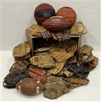 1980s-90s Store Model Baseball Gloves, Footballs & Basketballs (Lot of 60+)