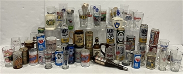 Vintage Glassware and Beer Can Collection w/ Mugs and Beer Taps (Lot of 65+)