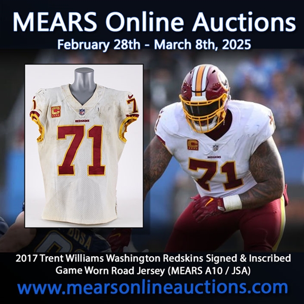 2017 Trent Williams Washington Redskins Signed & Inscribed Game Worn Road Jersey (MEARS A10 / JSA)