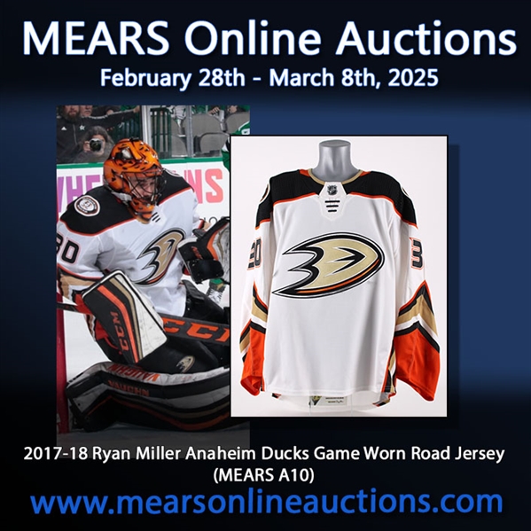 2017-18 Ryan Miller Anaheim Ducks Game Worn Road Jersey (MEARS A10)