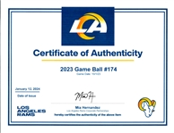 2023 (October 1) Los Angeles Rams #174 ONFL Goodell Game Used Football (MEARS LOA / Rams COA)