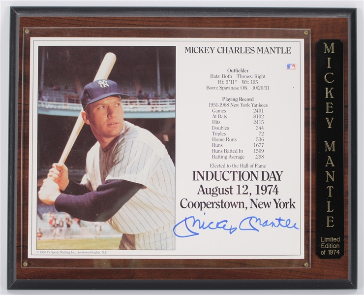 1990 Mickey Mantle New York Yankees Signed 10.5" x 13" Hall of Fame Induction Day Photo Display (JSA)