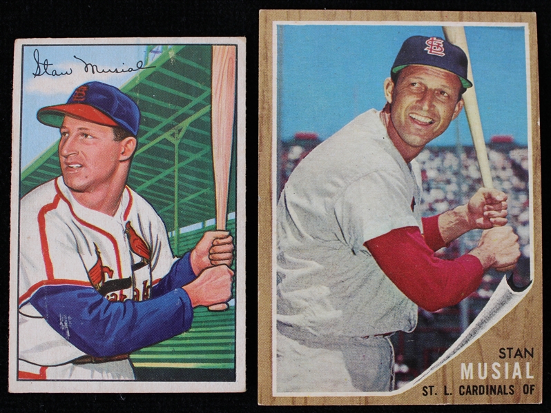 1952/62 Stan Musial St. Louis Cardinals Bowman / Topps Baseball Trading Cards - Lot of 2