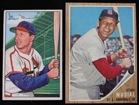 1952/62 Stan Musial St. Louis Cardinals Bowman / Topps Baseball Trading Cards - Lot of 2