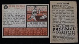 1952/62 Stan Musial St. Louis Cardinals Bowman / Topps Baseball Trading Cards - Lot of 2