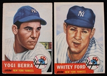 1953 Yogi Berra Whitey Ford New York Yankees Topps Baseball Trading Cards - Lot of 2