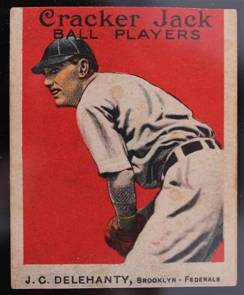 1915 Jim Delahanty Brooklyn Tip Tops Federal League Cracker Jack #81 Baseball Trading Card (Upside Down Back)