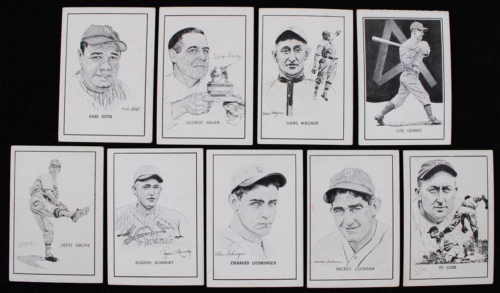 1950-56 Callahan Hall of Fame Baseball Trading Cards - Lot of 9 w/ Babe Ruth, Lou Gehrig, Ty Cobb, Hans Wagner & More