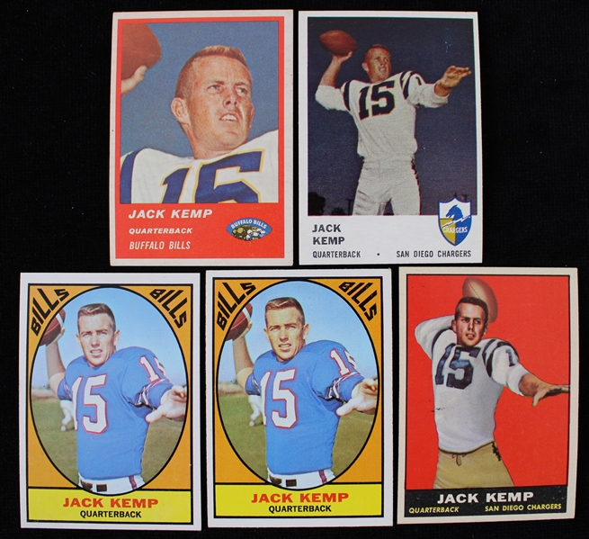 1961-67 Jack Kemp Chargers / Bills Football Trading Cards - Lot of 5