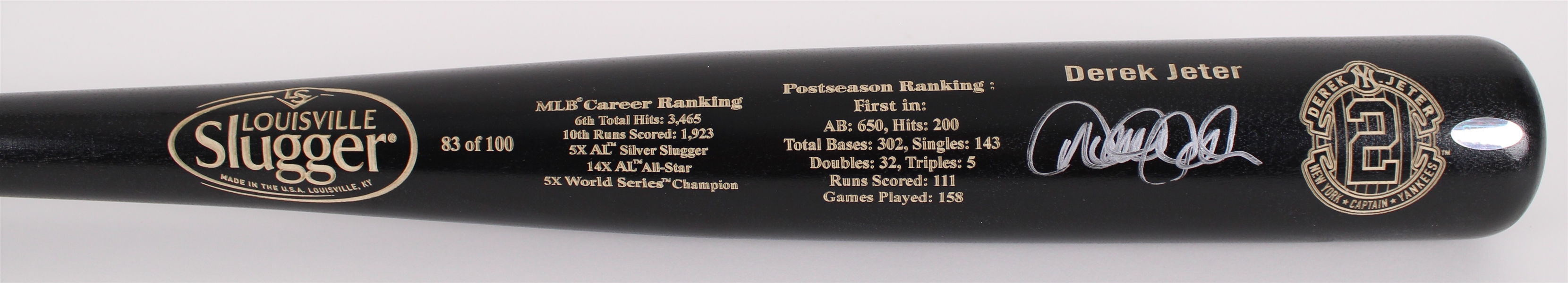 2014 Derek Jeter New York Yankees Signed Louisville Slugger Career Accomplishments Bat (JSA / Steiner / MLB Hologram) 83/100