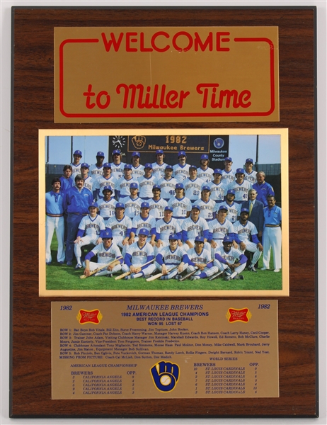 1982 Milwaukee Brewers AL Champions 12" x 16" Miller High Life Team Photo Plaque 