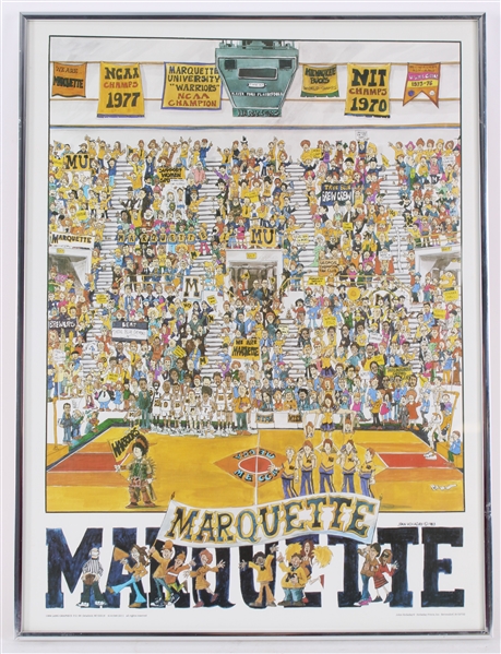 1984 Marquette Warriors MECCA Arena 18" x 24" Framed John Holliday Illustration Print