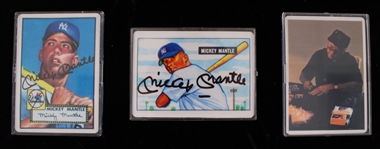 1995 Mickey Mantle New York Yankees Signed Porcelain Rookie Baseball Trading Cards - Lot of 2 w/ COA Card & Wood Display Case