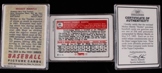 1995 Mickey Mantle New York Yankees Signed Porcelain Rookie Baseball Trading Cards - Lot of 2 w/ COA Card & Wood Display Case