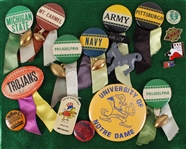 1940s-90s Football Olympics Baseball Pinback Button Collection - Lot of 16 w/ Army, Navy, Mt. Carmel, Notre Dame & More