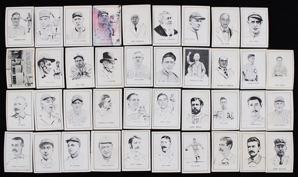 1950-56 Callahan Hall of Fame Baseball Trading Cards - Lot of 39 w/ Walter Johnson, Kenesaw M. Landis, Grover Alexander, Napoleon Lajoie & More