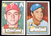 1952 Hank Bauer Tommy Brown Yankees / Phillies Topps Baseball Trading Cards - Lot of 2
