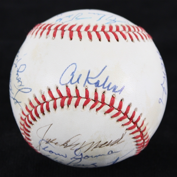 1985-89 Multi Signed OAL Brown Baseball w/ 17 Signatures Including Al Kaline, George Kell & More