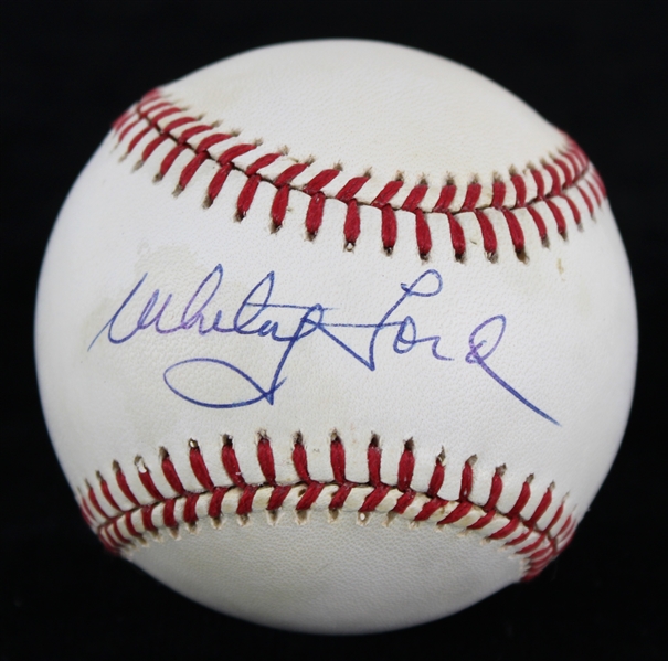 1985-89 Whitey Ford New York Yankees Signed OAL Brown Baseball (JSA)