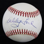 1985-89 Whitey Ford New York Yankees Signed OAL Brown Baseball (JSA)