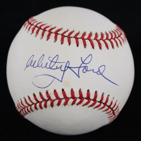 1985-89 Whitey Ford New York Yankees Signed OAL Brown Baseball (JSA)