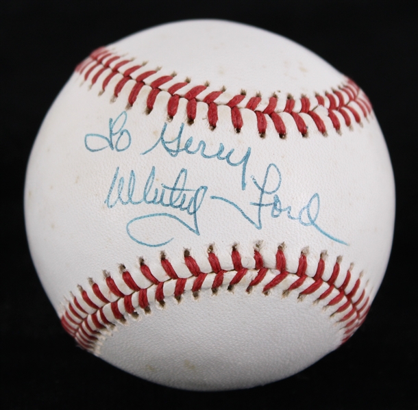 1985-89 Whitey Ford New York Yankees Signed OAL Brown Baseball (JSA)