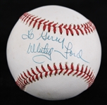 1985-89 Whitey Ford New York Yankees Signed OAL Brown Baseball (JSA)