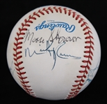1985-89 New York Yankees Multi Signed OAL Brown Baseball w/ 7 Signatures Including Mickey Mantle, Whitey Ford & More (JSA)