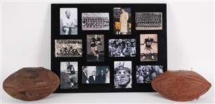 1960s-70s Football Memorabilia Collection - Lot of 3 w/ Green Bay Packers Facsimile Signed Ball, Bobby Layne Store Model Ball & 18" x 24" Framed Photo Display