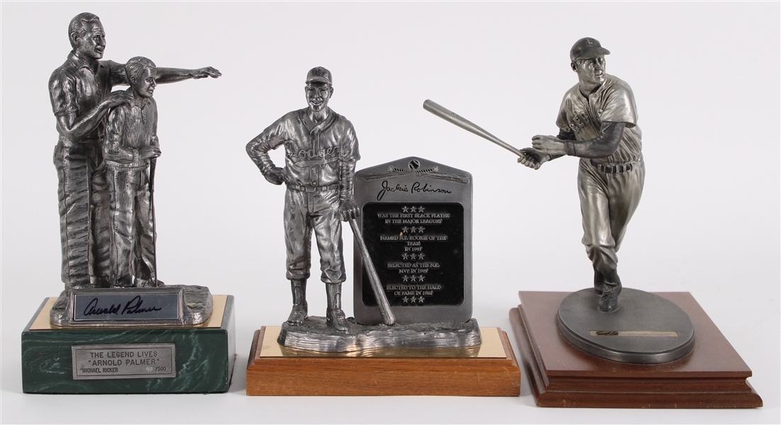 1990s Statue Collection - Lot of 3 w/ Ted Williams Signed, Arnold Palmer Signed & Jackie Robinson (JSA) 