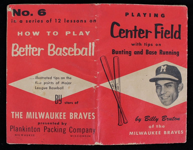 1954 Billy Bruton Milwaukee Braves Playing Centerfield How to Play Better Baseball Booklet 