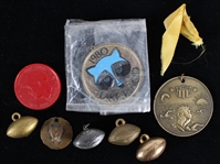 1950s-80s Medal Coin & Charm Collection - Lot of 8 w/ Red Yogi Berra Coin, Lake Placid Medal, Football Charms & More
