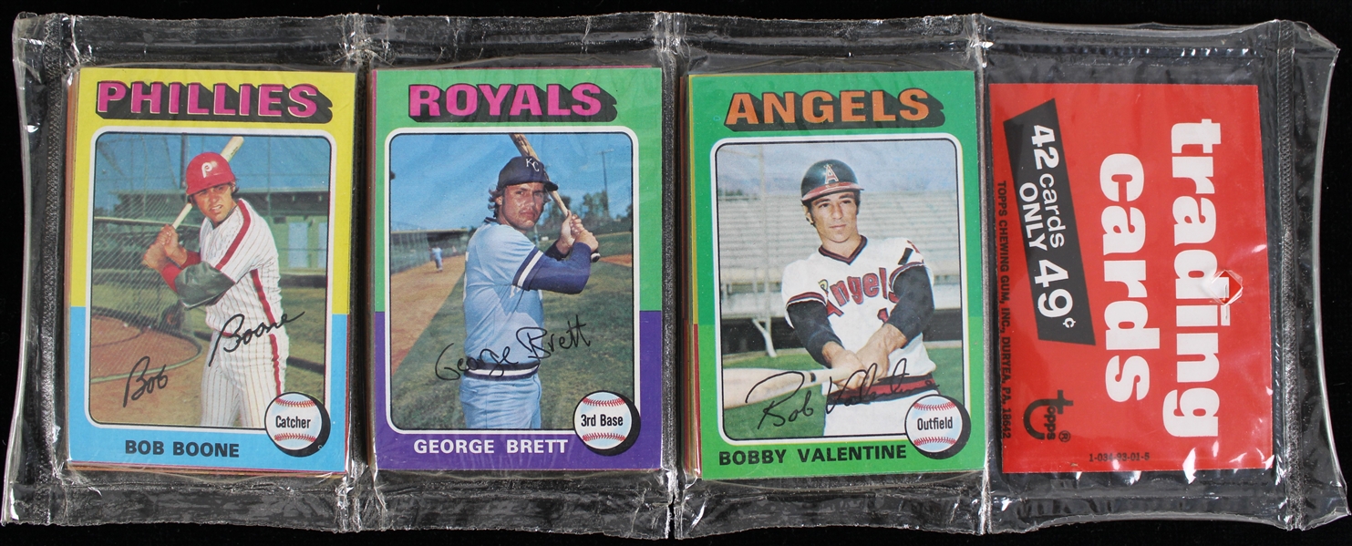 1975 Topps Baseball Trading Cards Unopened Rack Pack w/ George Brett Rookie Card Showing