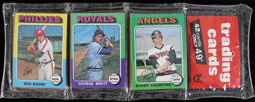 1975 Topps Baseball Trading Cards Unopened Rack Pack w/ George Brett Rookie Card Showing