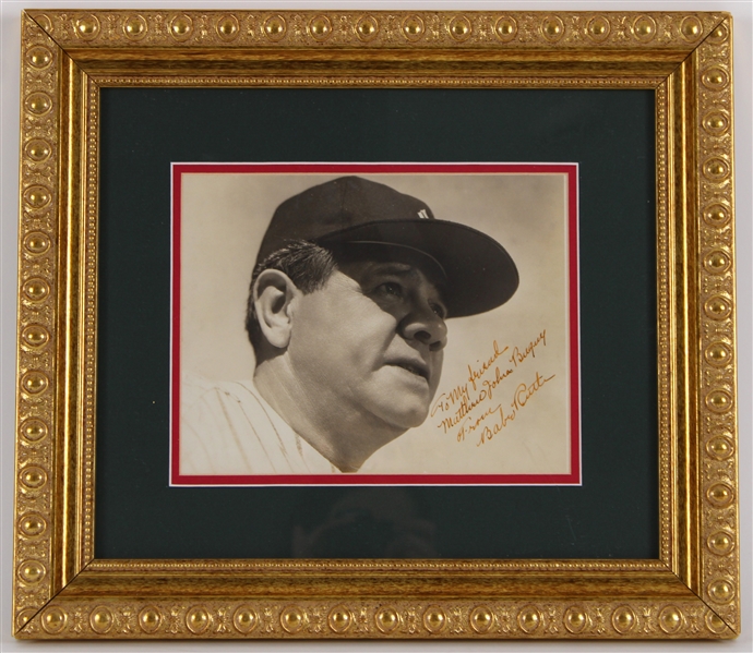 1940s Babe Ruth New York Yankees Signed & Inscribed 15" x 17" Framed Photo (Steiner)
