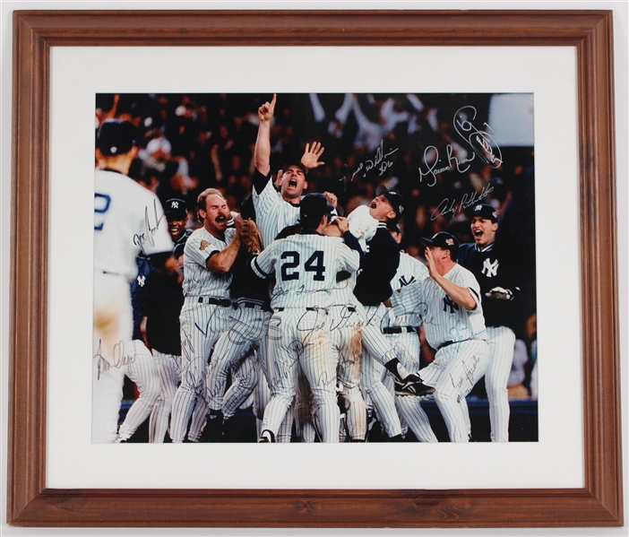 1996 New York Yankees Team Signed 23" x 27" Framed World Series Clinching Photo w/ 19 Signatures Including Mariano Rivera, Andy Pettitte, Joe Torre & More (JSA)