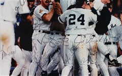 1996 New York Yankees Team Signed 23 x 27 Framed World Series Clinching Photo w/ 19 Signatures Including Mariano Rivera, Andy Pettitte, Joe Torre & More (JSA)
