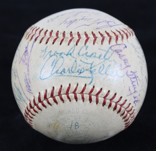 1957 New York Yankees Team Signed OAL Harridge Baseball w/ 28 Signatures Including Yogi Berra, Charlie Keller, Whitey Ford, Elston Howard & More (JSA)