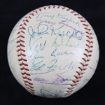 1957 New York Yankees Team Signed OAL Harridge Baseball w/ 28 Signatures Including Yogi Berra, Charlie Keller, Whitey Ford, Elston Howard & More (JSA)